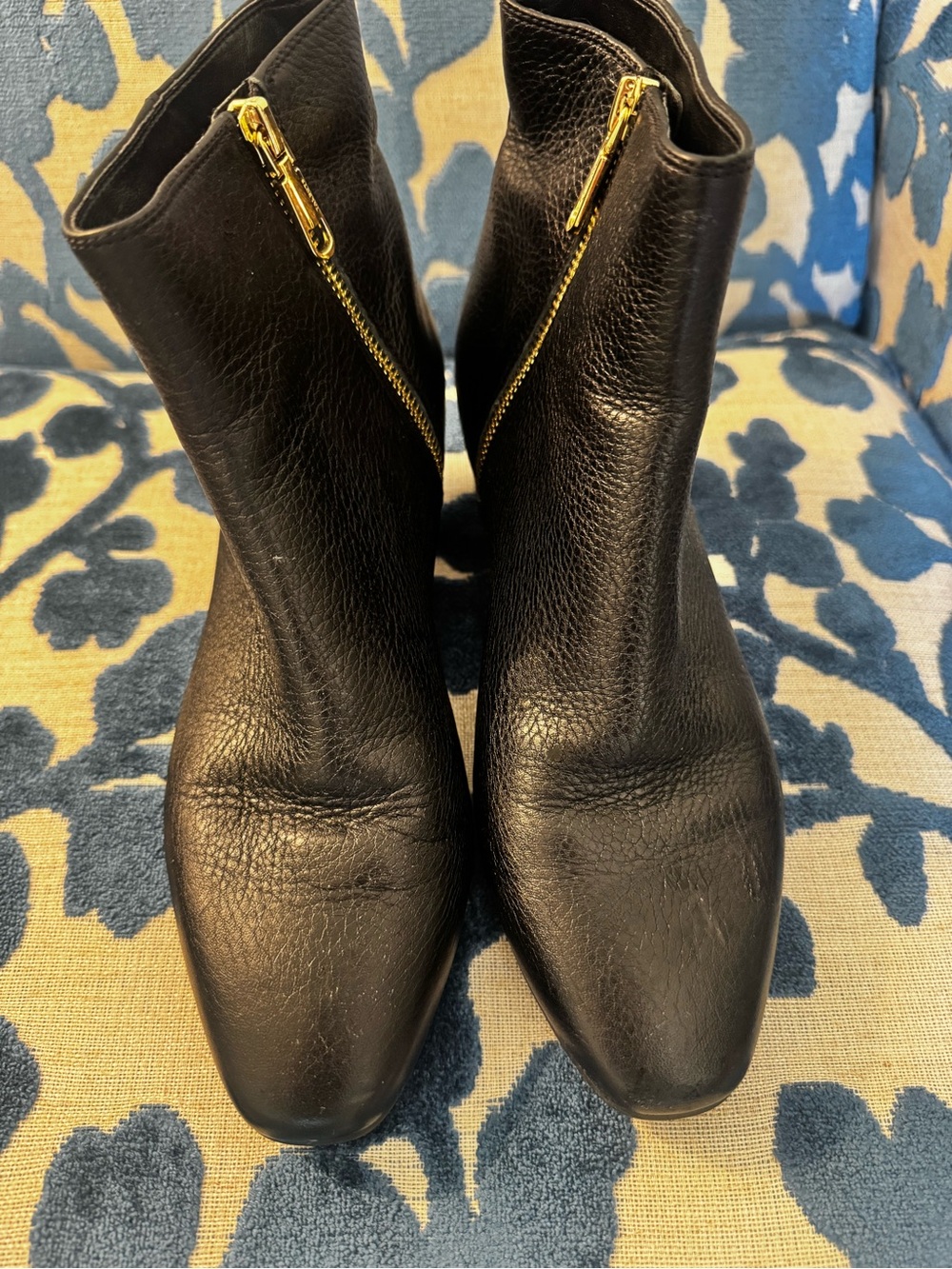 Talbots Black Leather Ankle Booties with Gold Zippers